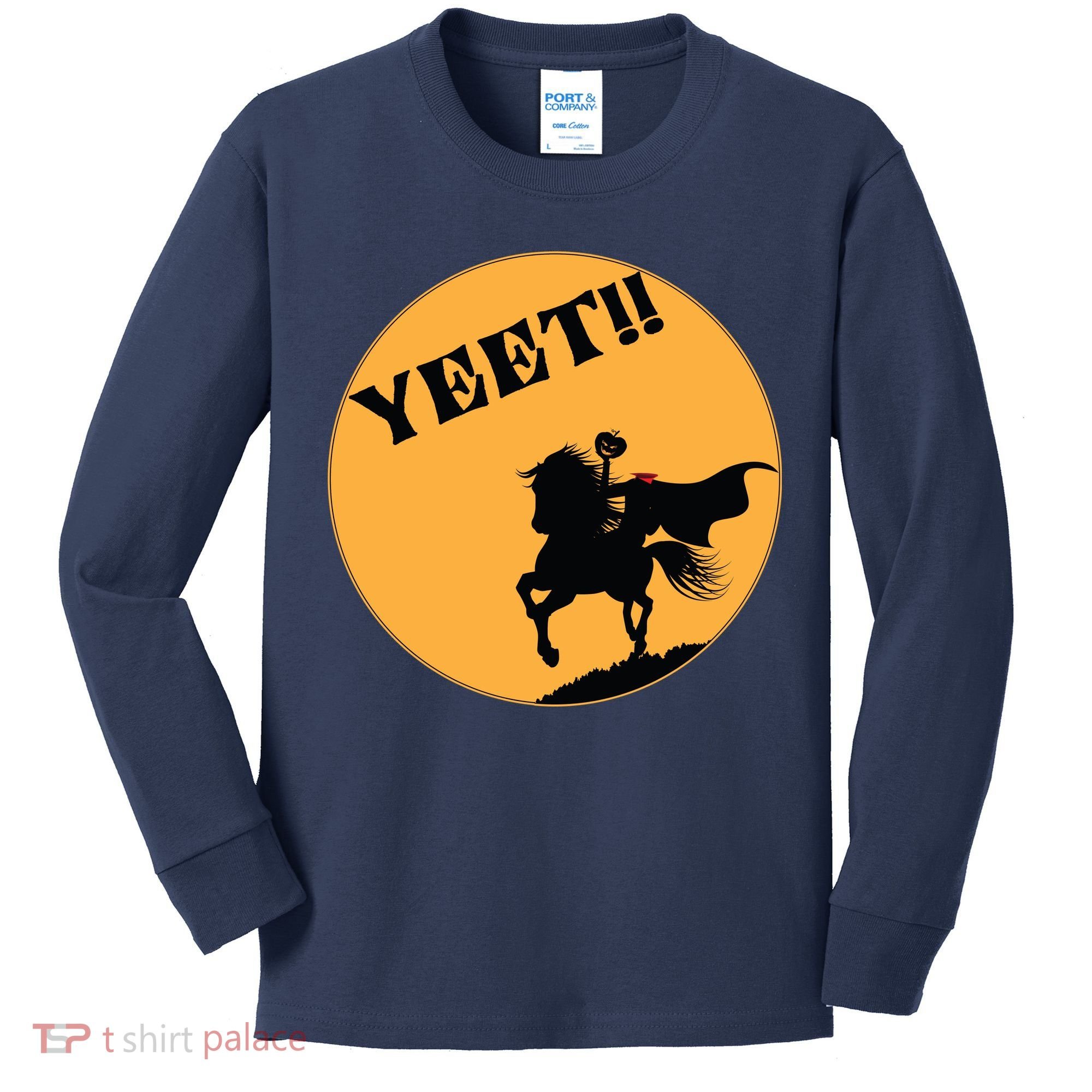 YEET!! Headless Horseman Funny Halloween Kids Long Sleeve Shirt