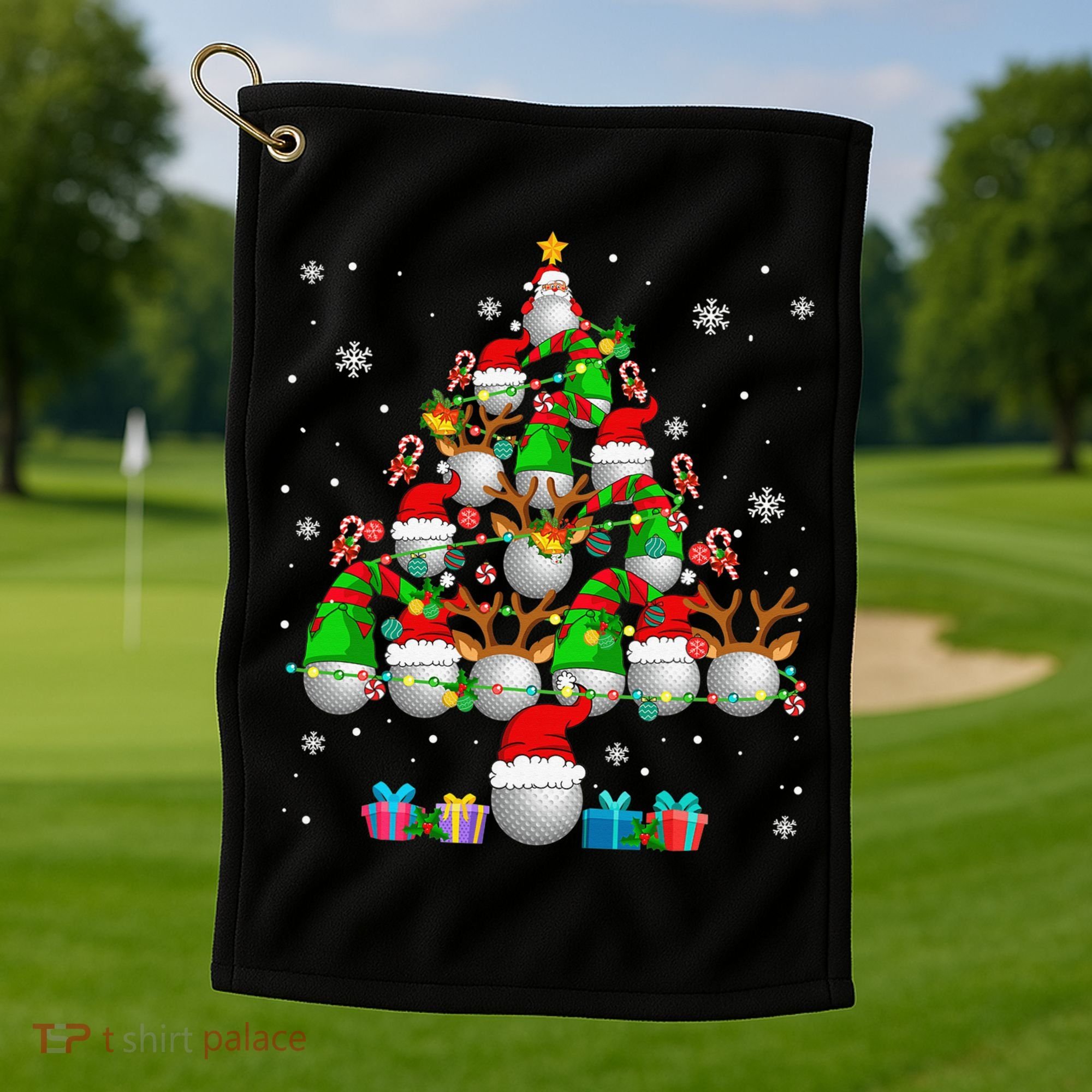 Your Hole Is My Goal Santa Playing Ugly Golf Christmas Golf Towel