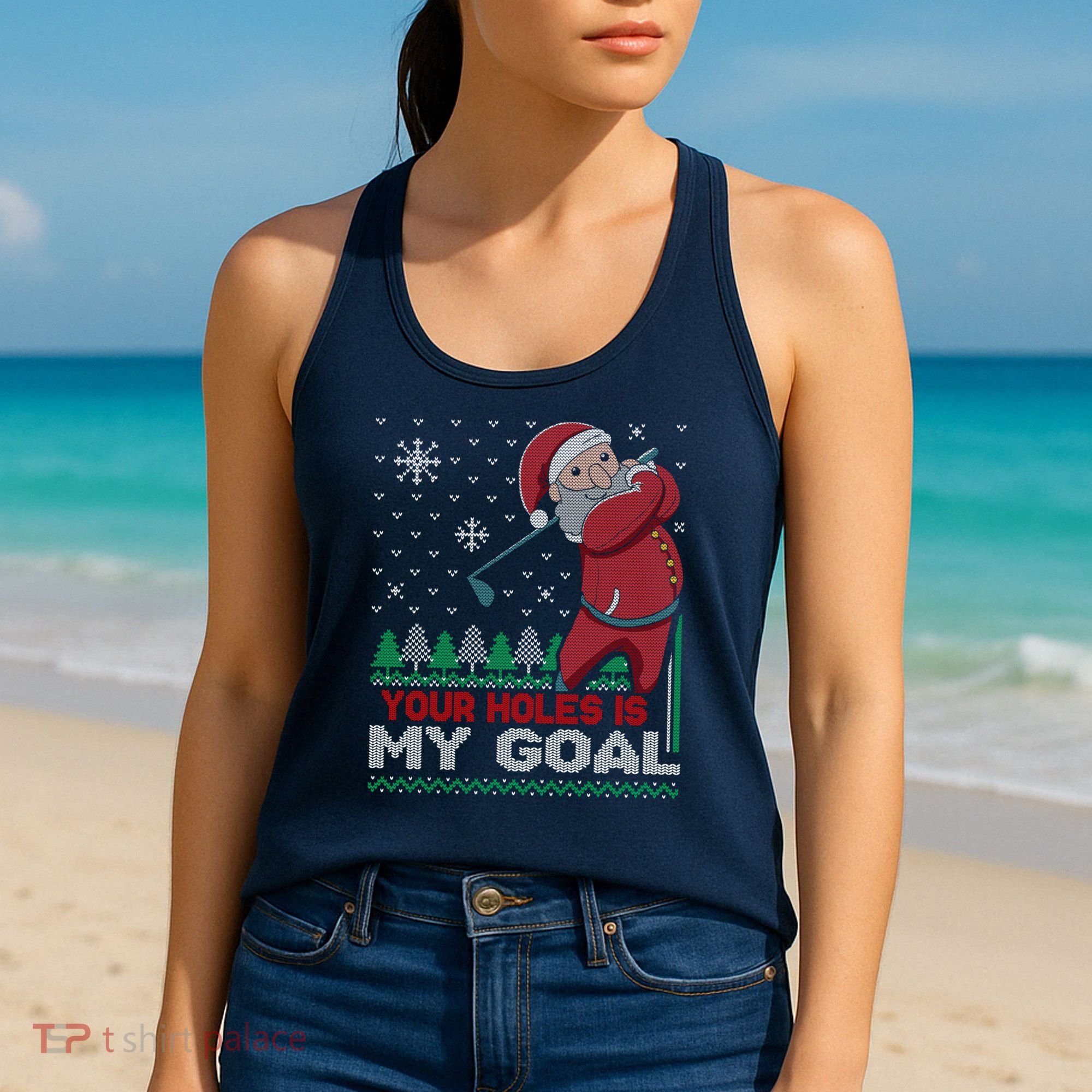 Your Hole Is My Goal Santa Claus Golf Women's Tank Top