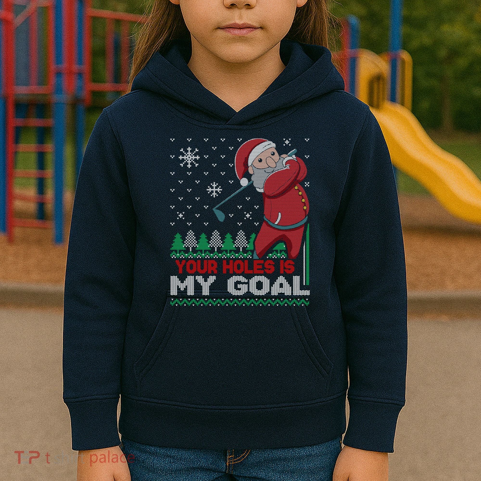 Your Hole Is My Goal Santa Claus Golf Kids Hoodie