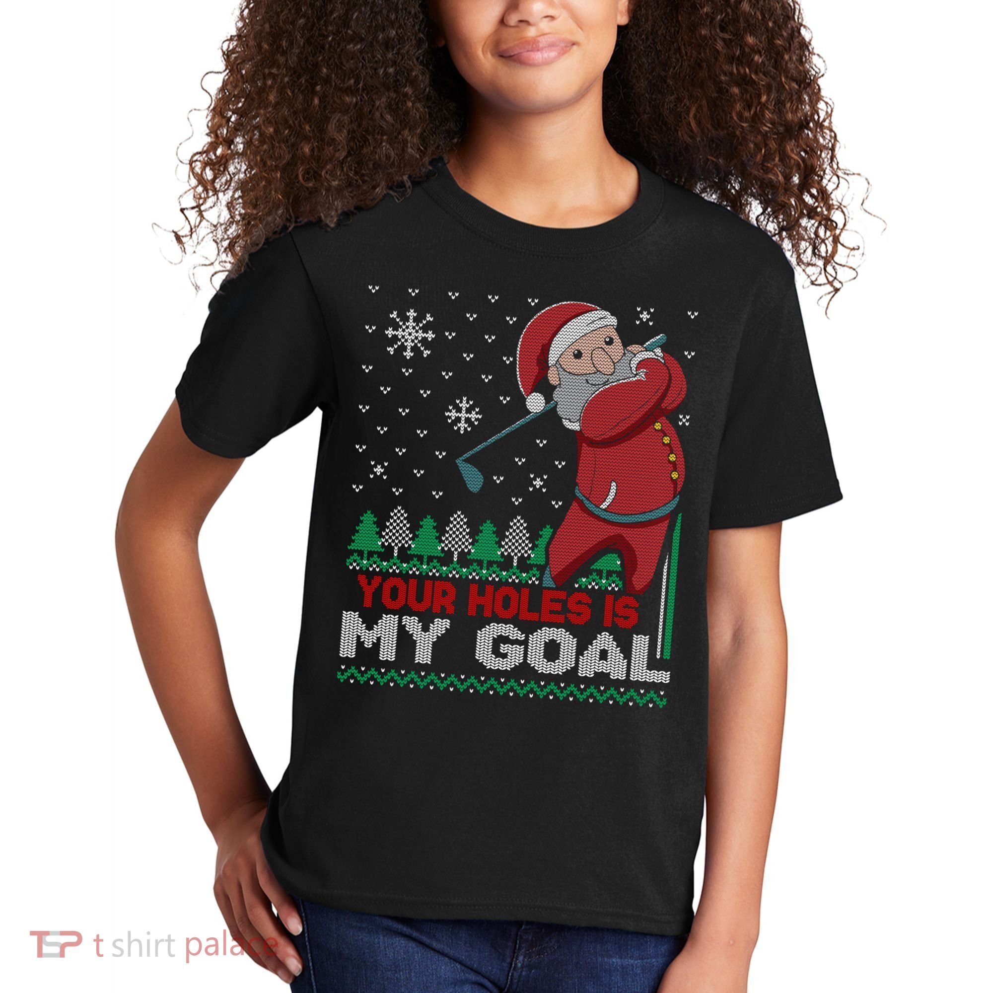 Your Hole Is My Goal Santa Claus Golf Kids T-Shirt