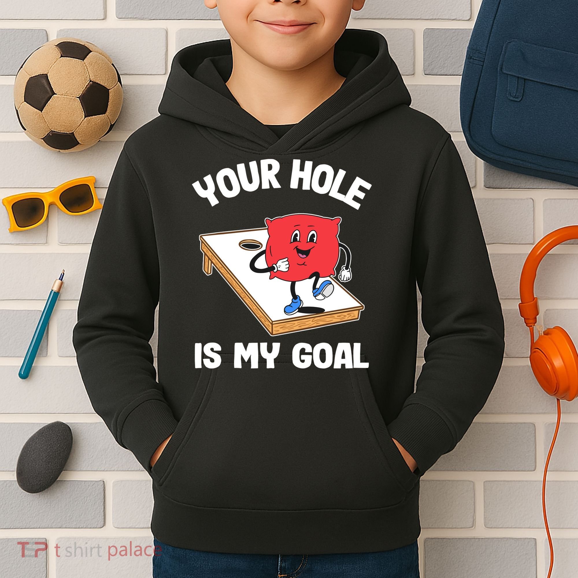 Your Hole Is My Goal Corn Hole Bean Bag Sarcastic Cornhole Kids Hoodie