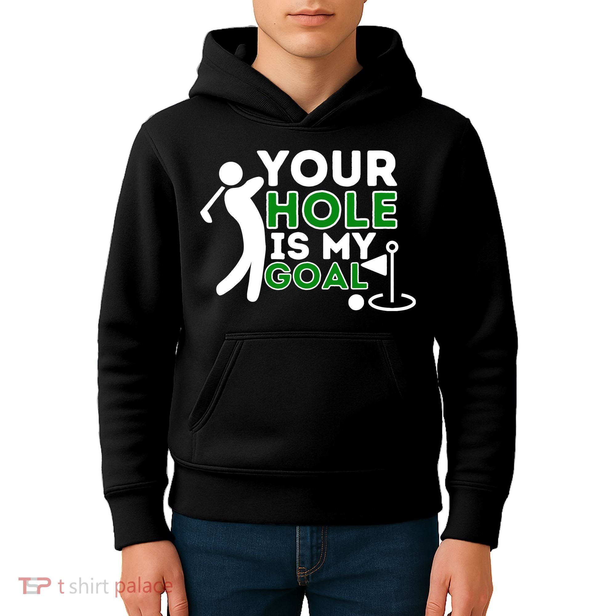 Your Hole Is My Goal Golf Player Golfing Humor Pun Kids Hoodie