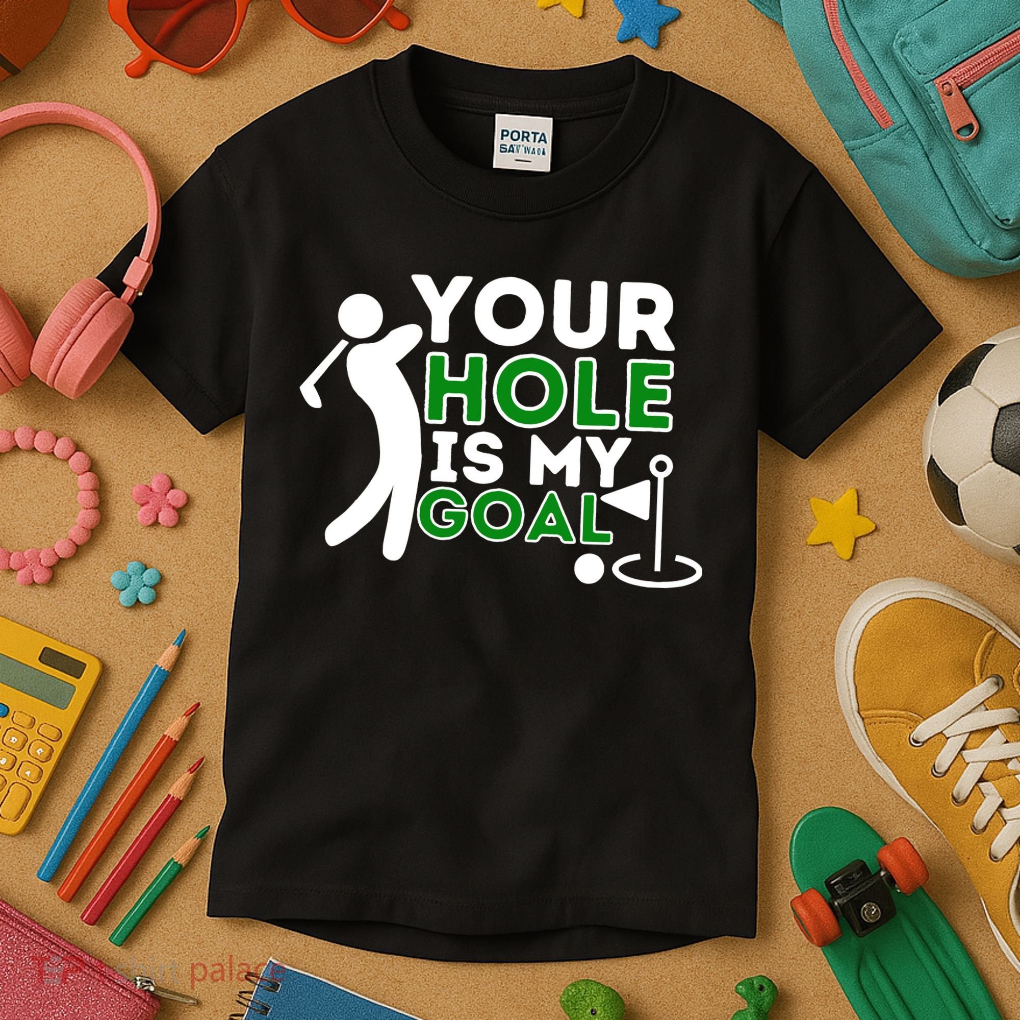 Your Hole Is My Goal Golf Player Golfing Humor Pun Kids T-Shirt
