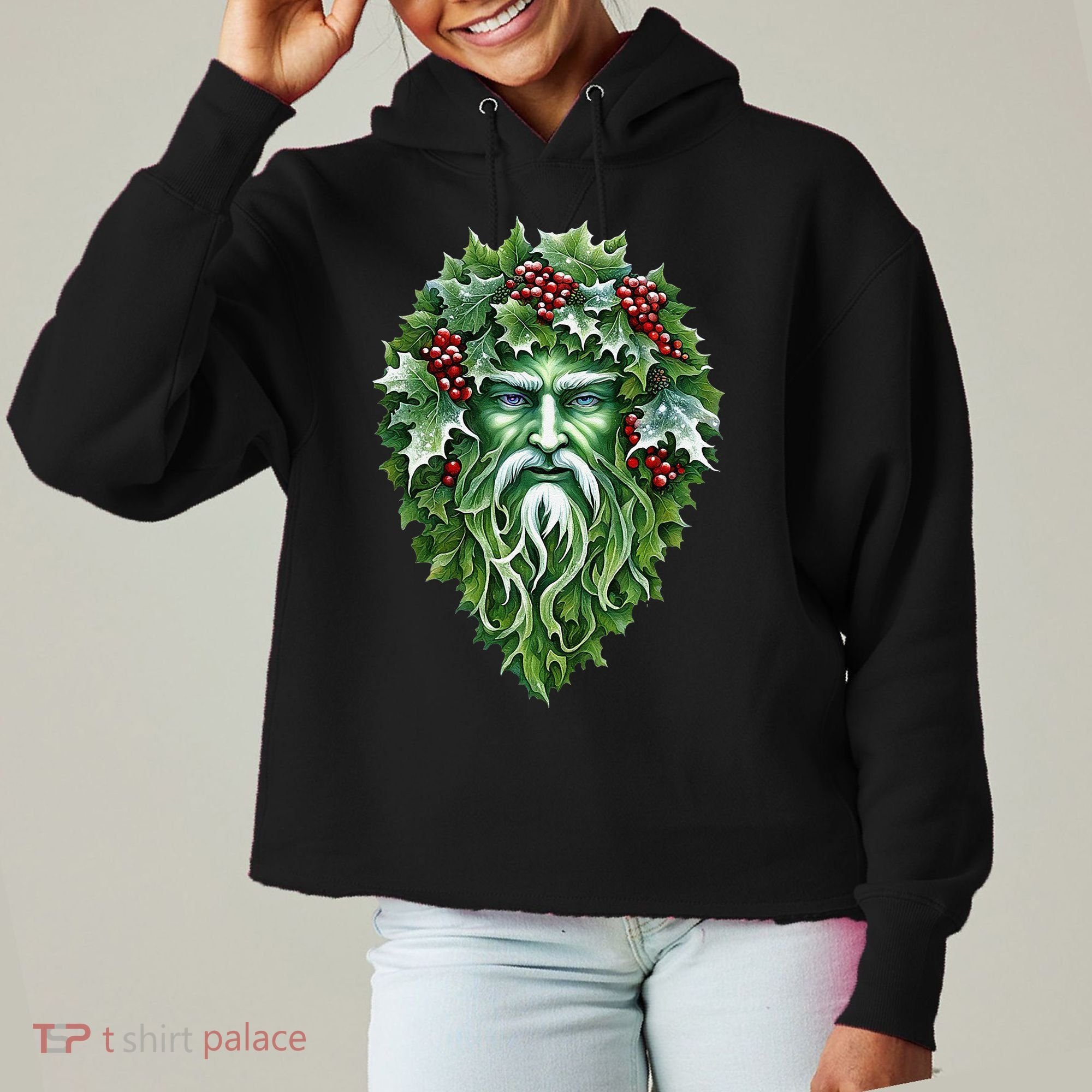 Yule Holly King Green Ladies Heavyweight Boxy Pullover Hoodie