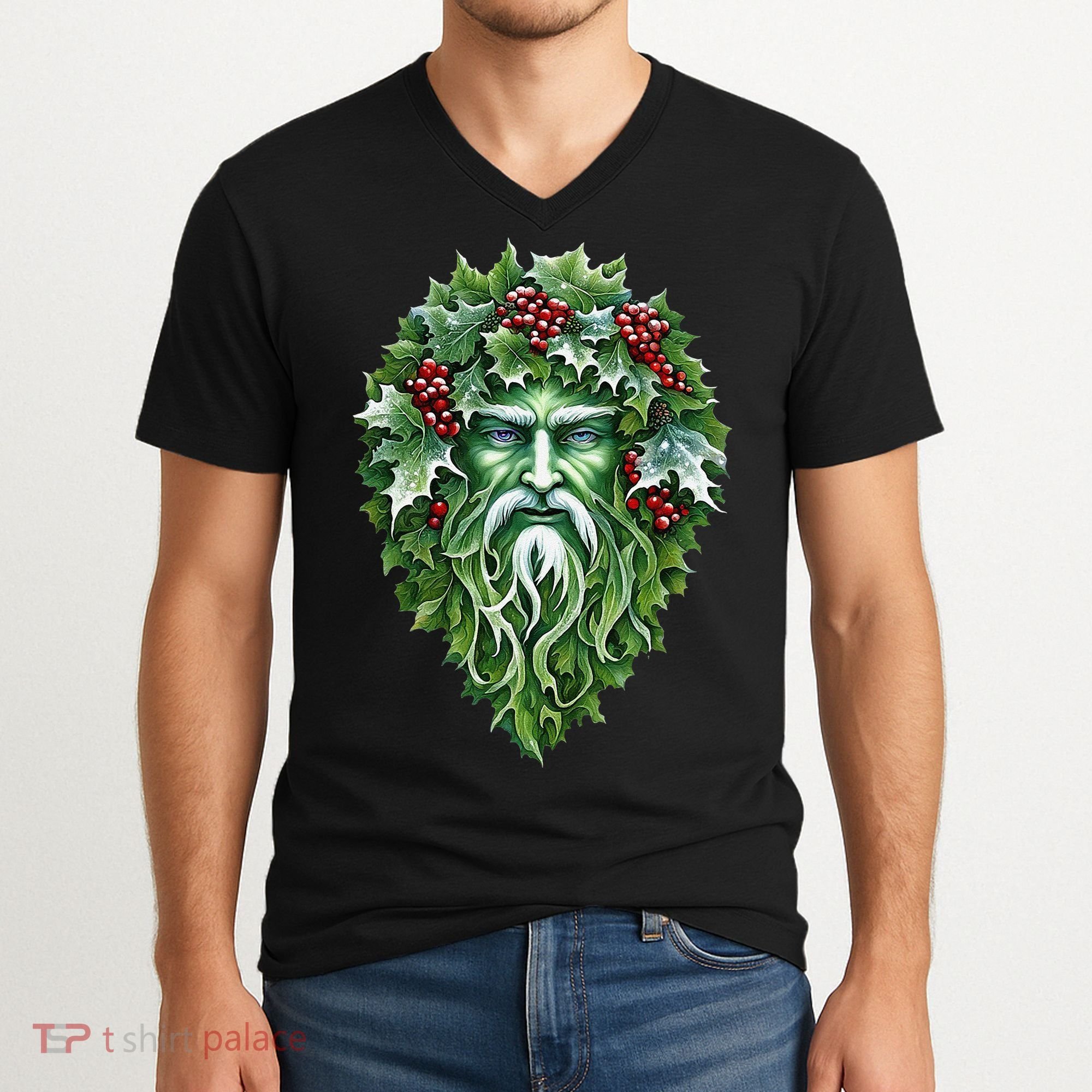 Yule Holly King Green V-Neck T-Shirt
