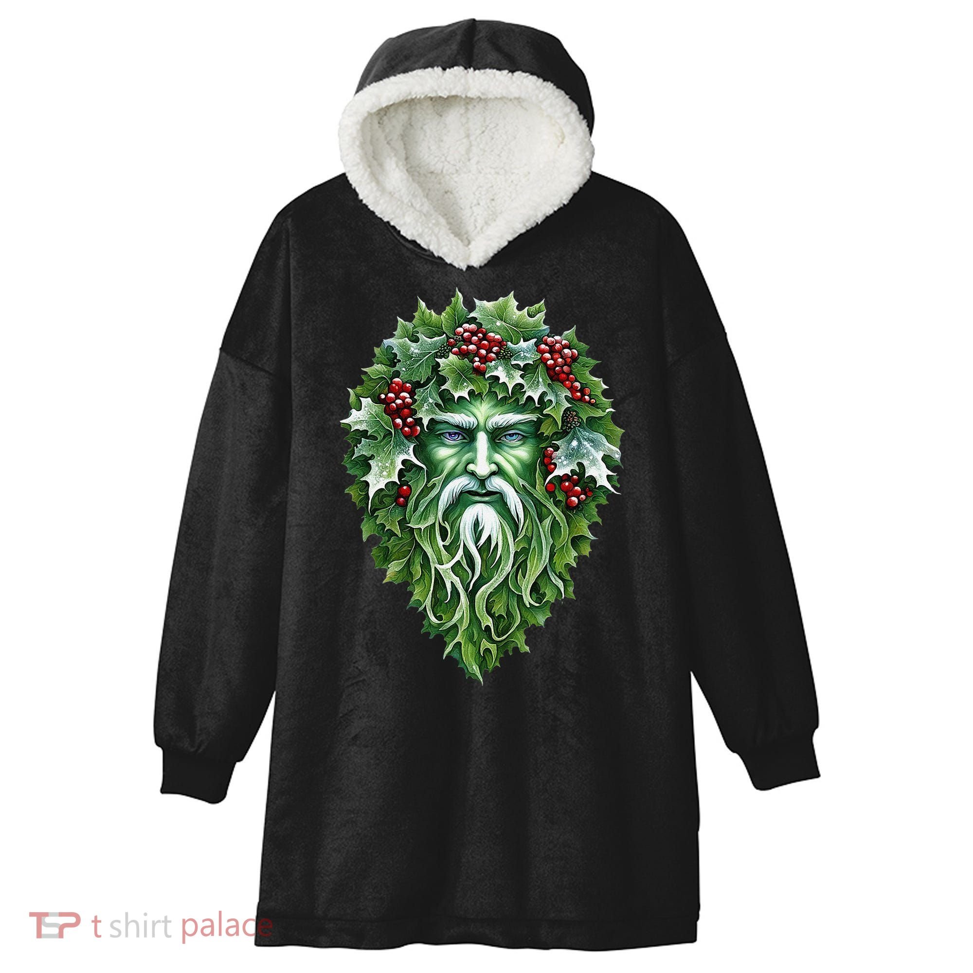 Yule Holly King Green Hooded Wearable Blanket