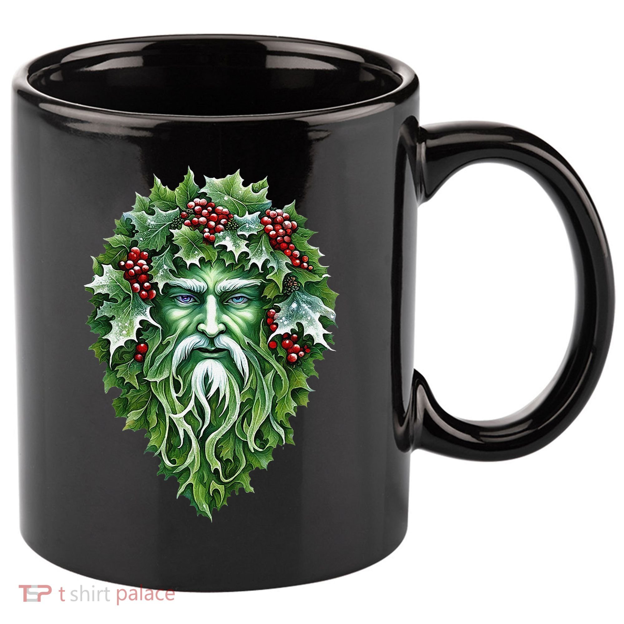 Yule Holly King Green 11oz C Handle Ceramic Mug