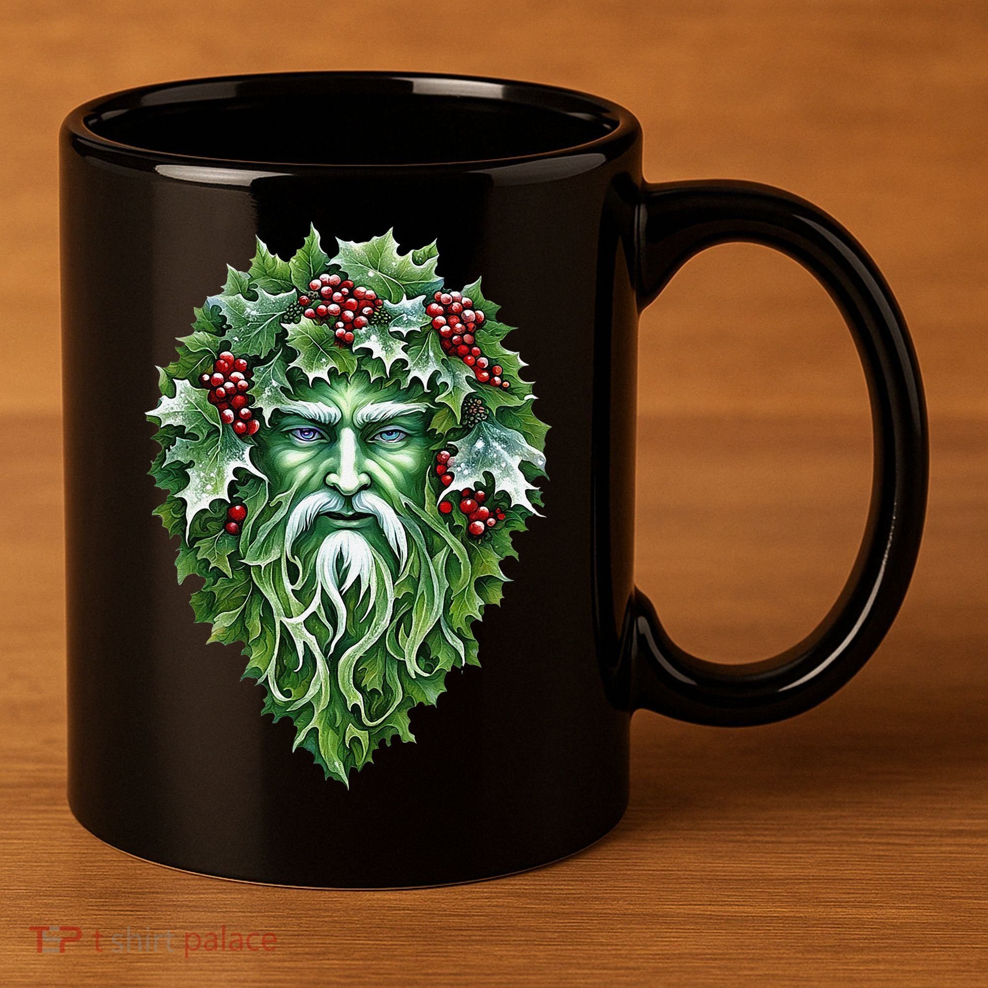 Yule Holly King Green 11oz C Handle Ceramic Mug