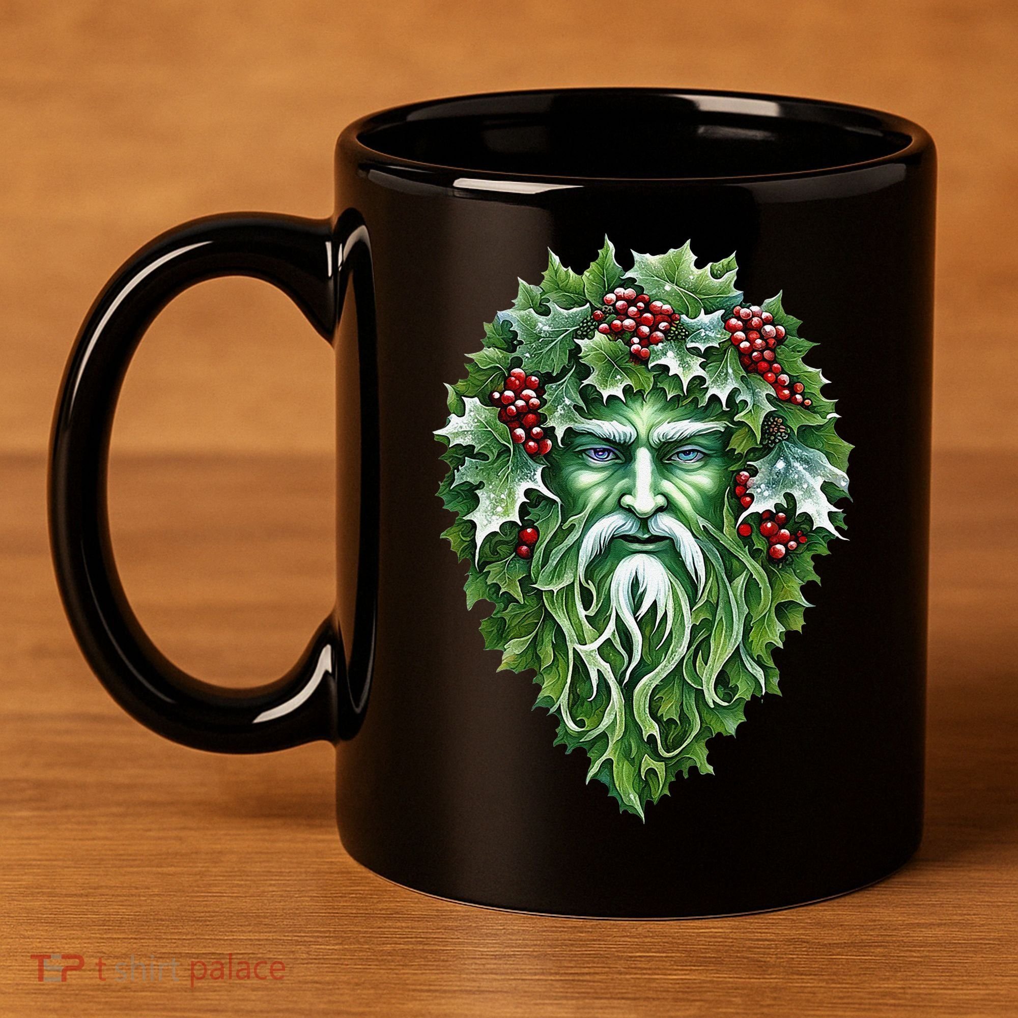 Yule Holly King Green 11oz C Handle Ceramic Mug