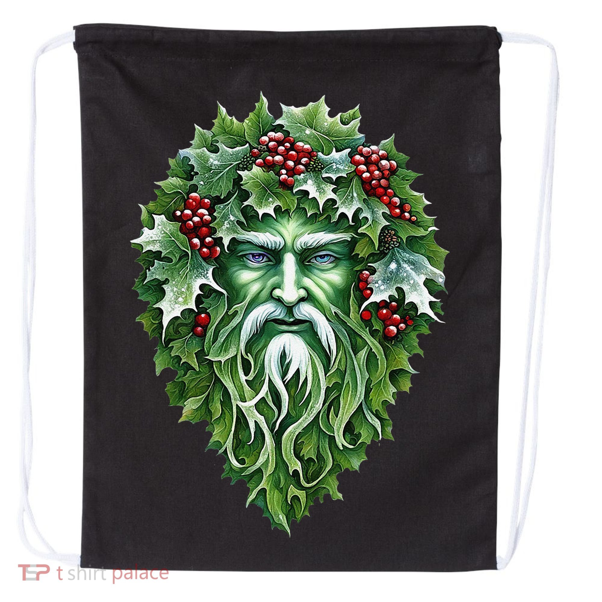 Yule Holly King Green Drawstring Bag