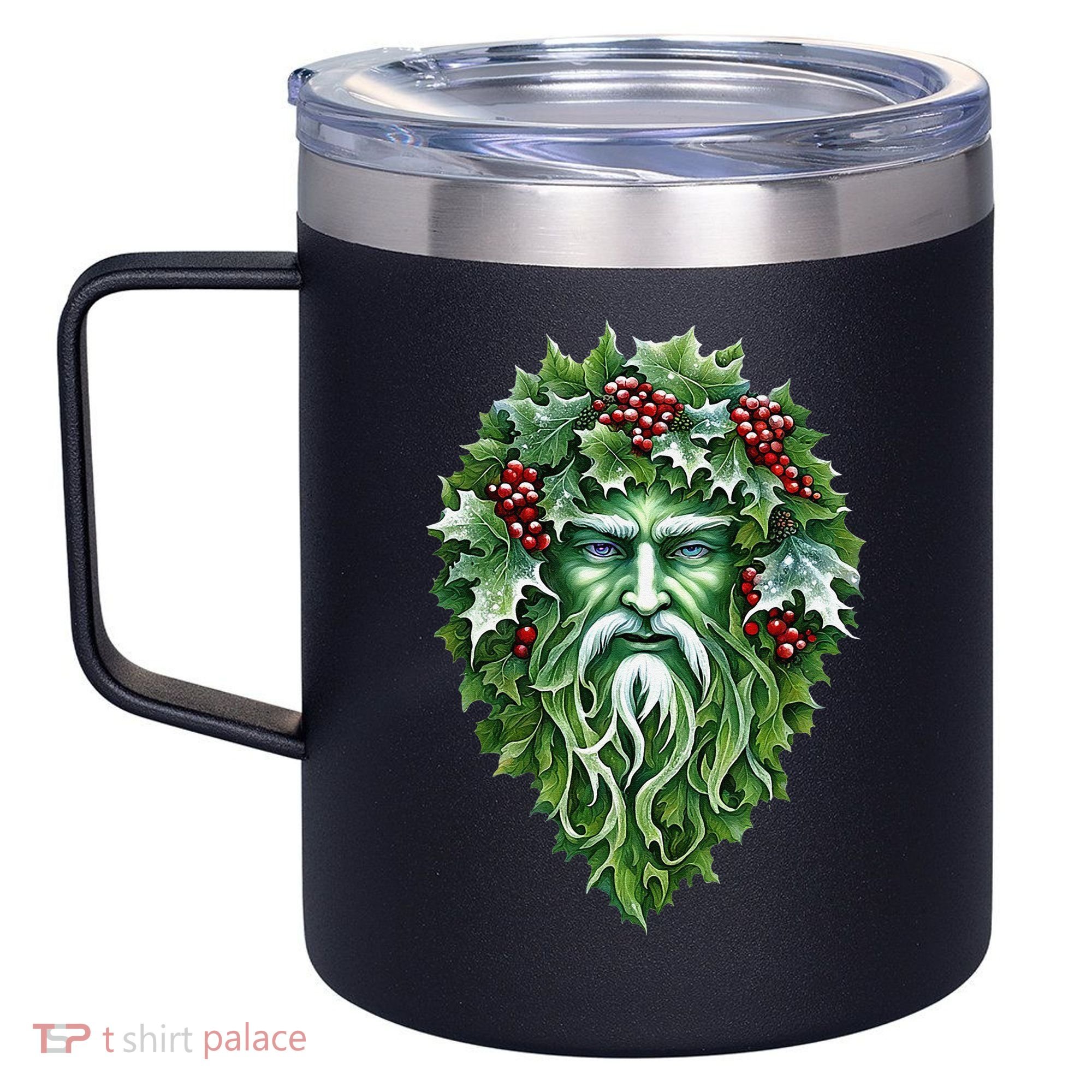 Yule Holly King Green 12oz Stainless Steel Coffee Mug