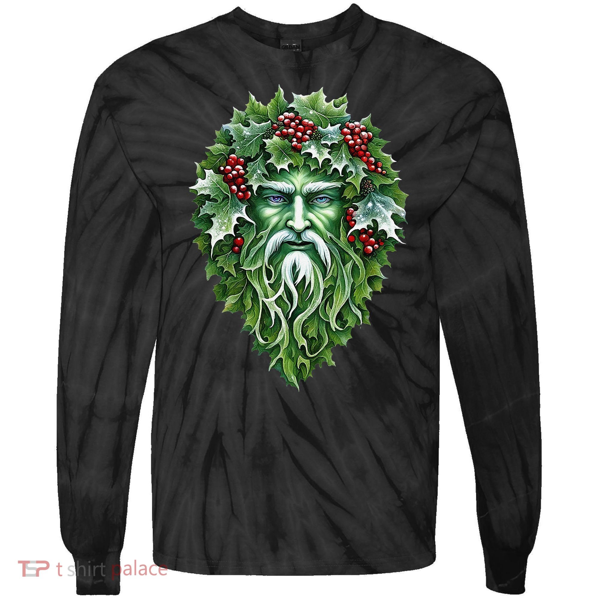 Yule Holly King Green Tie-Dye Long Sleeve Shirt
