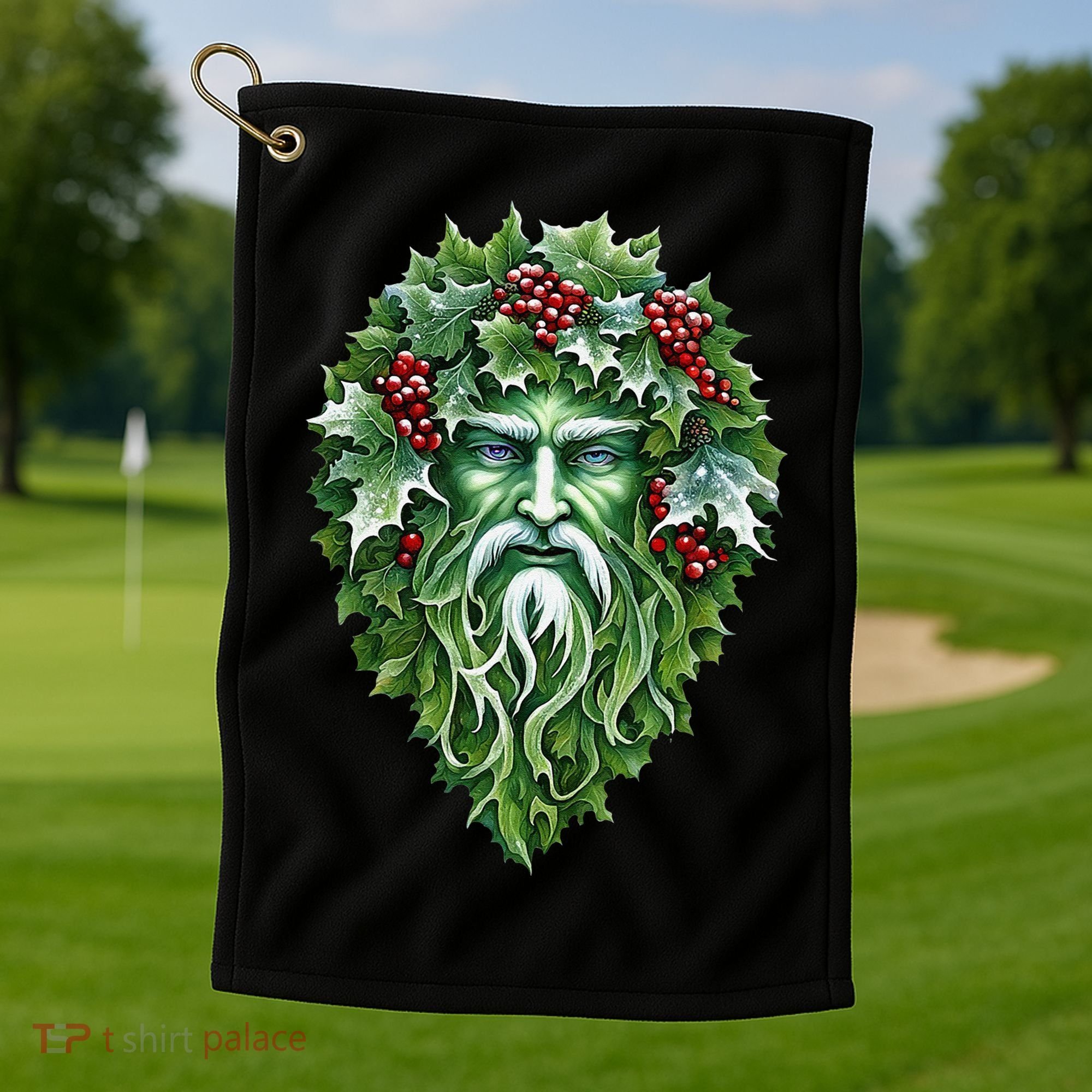 Yule Holly King Green Golf Towel