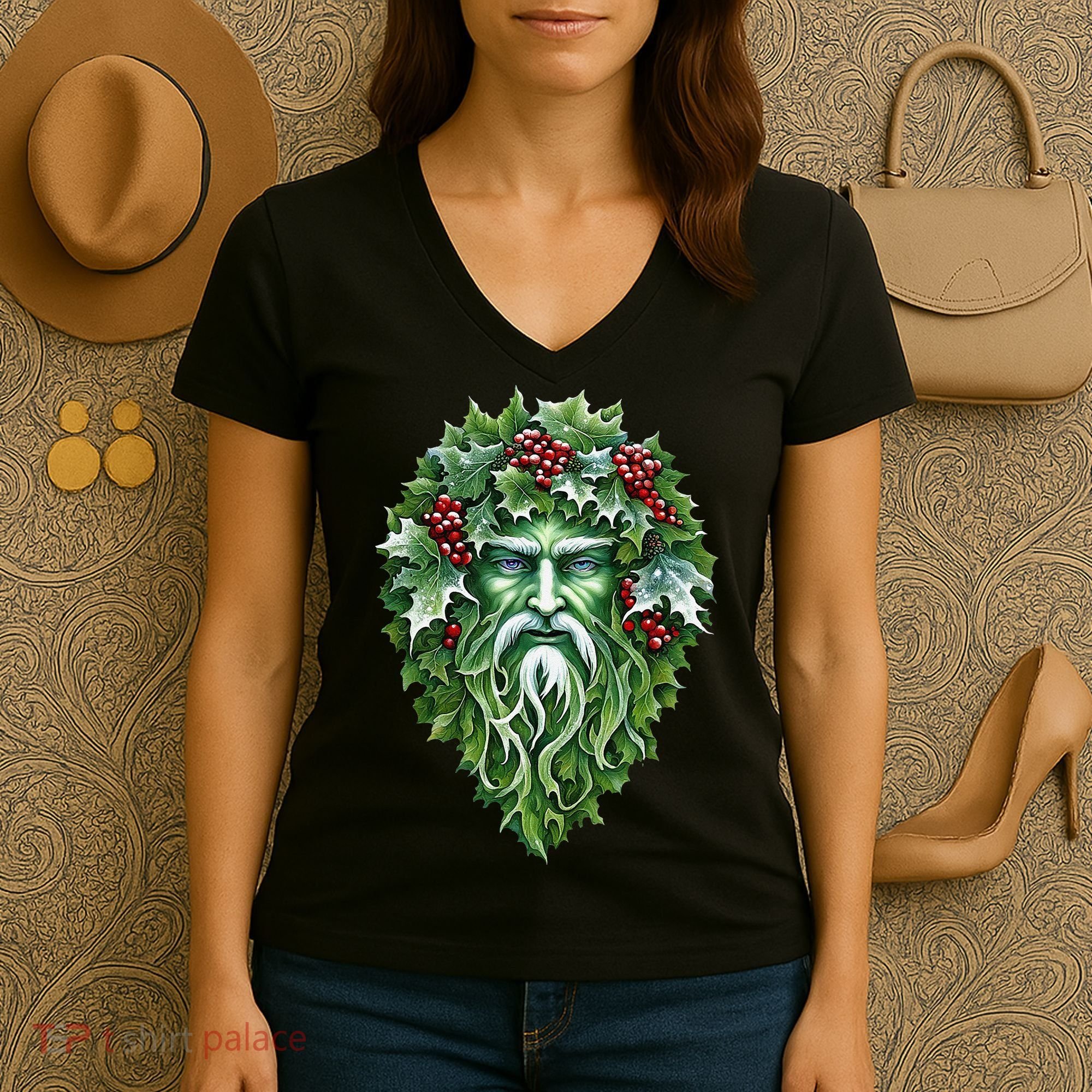 Yule Holly King Green Women's V-Neck T-Shirt