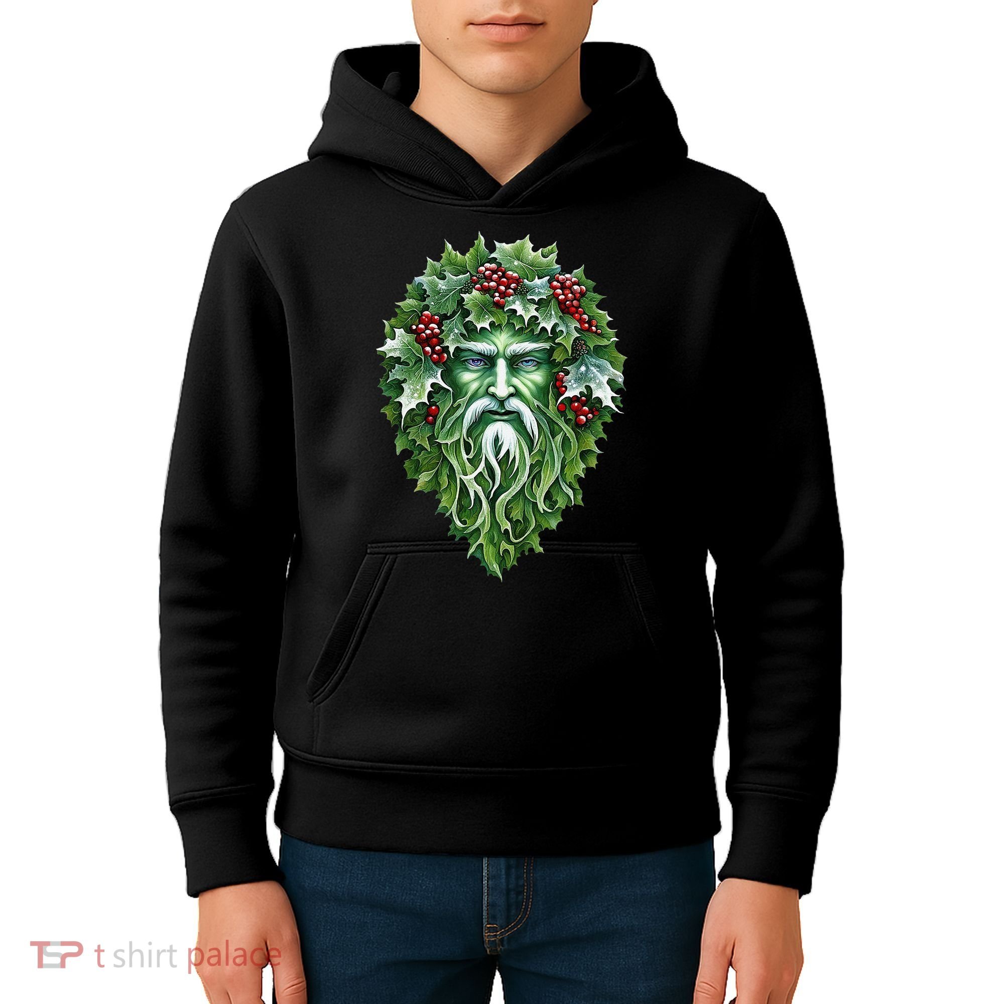 Yule Holly King Green Kids Hoodie