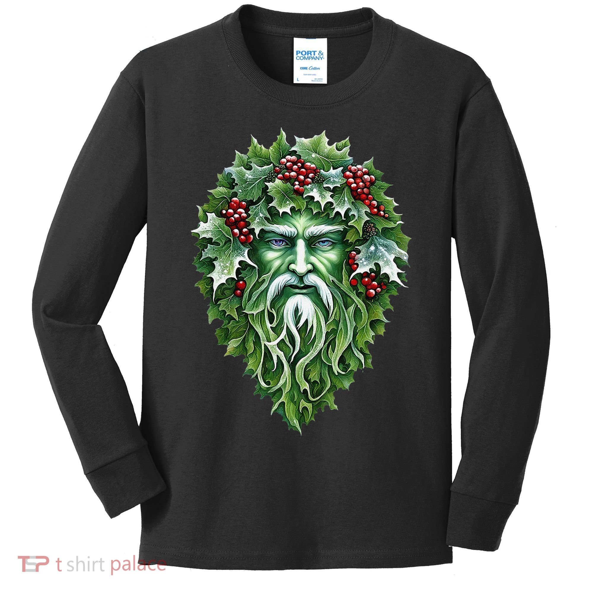 Yule Holly King Green Kids Long Sleeve Shirt