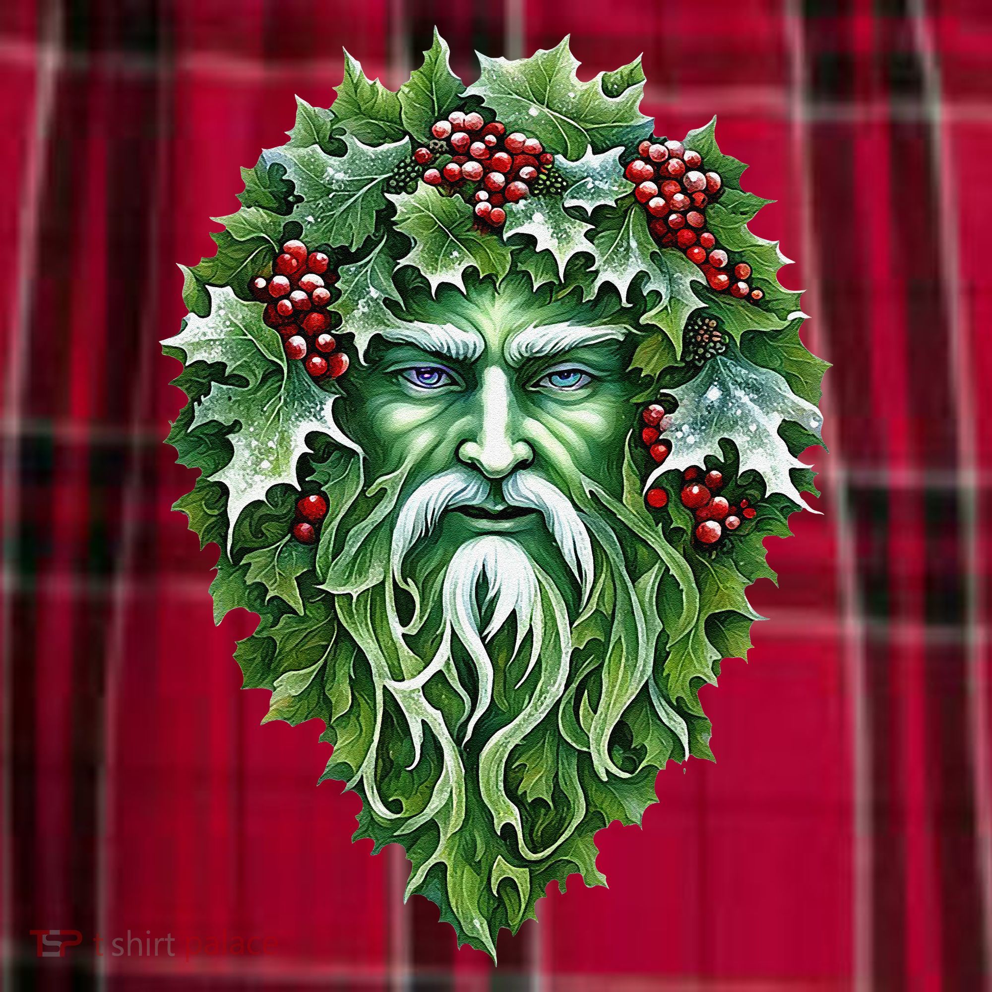 Yule Holly King Green Men's Flannel Plaid Pajama Pants