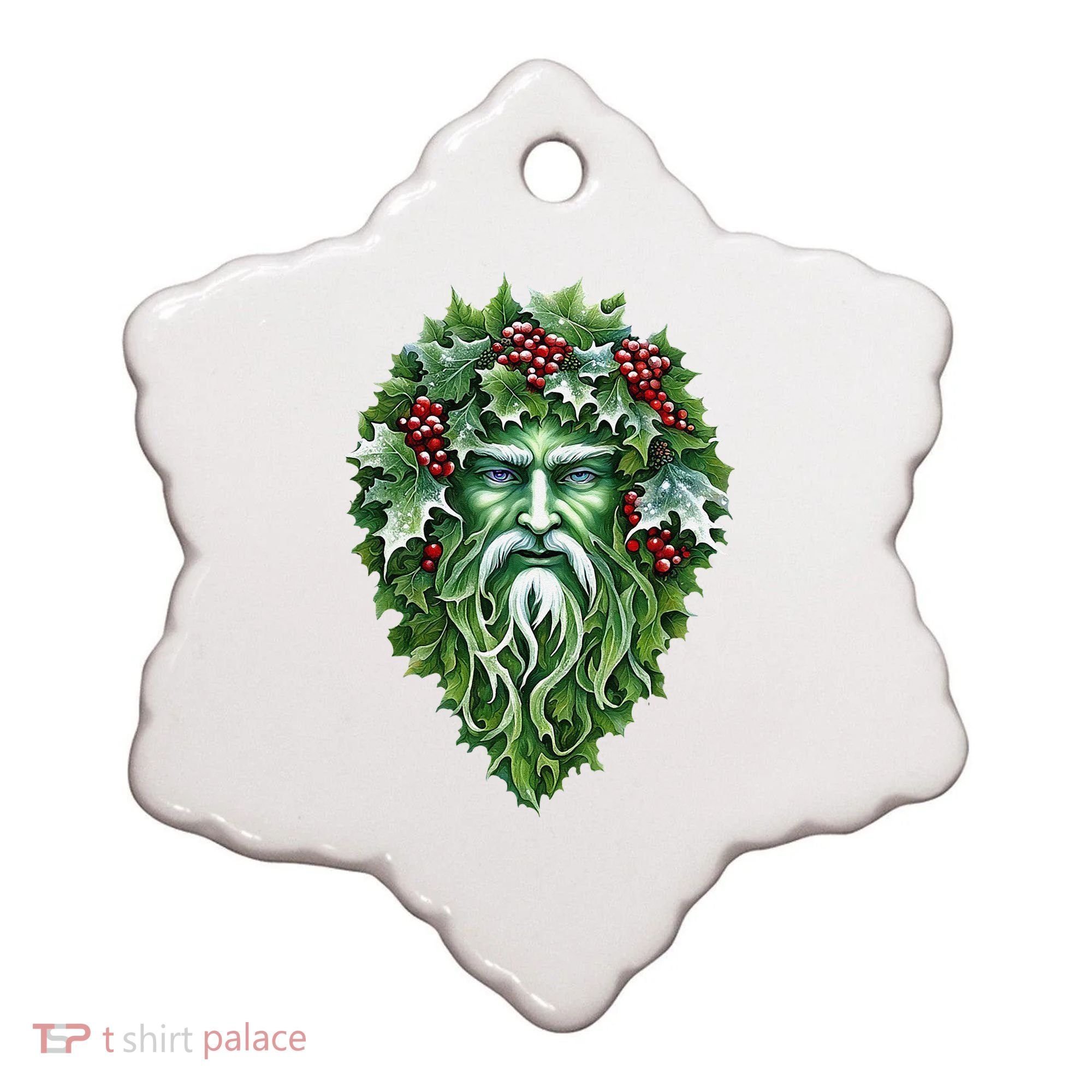Yule Holly King Green Ceramic Ornament