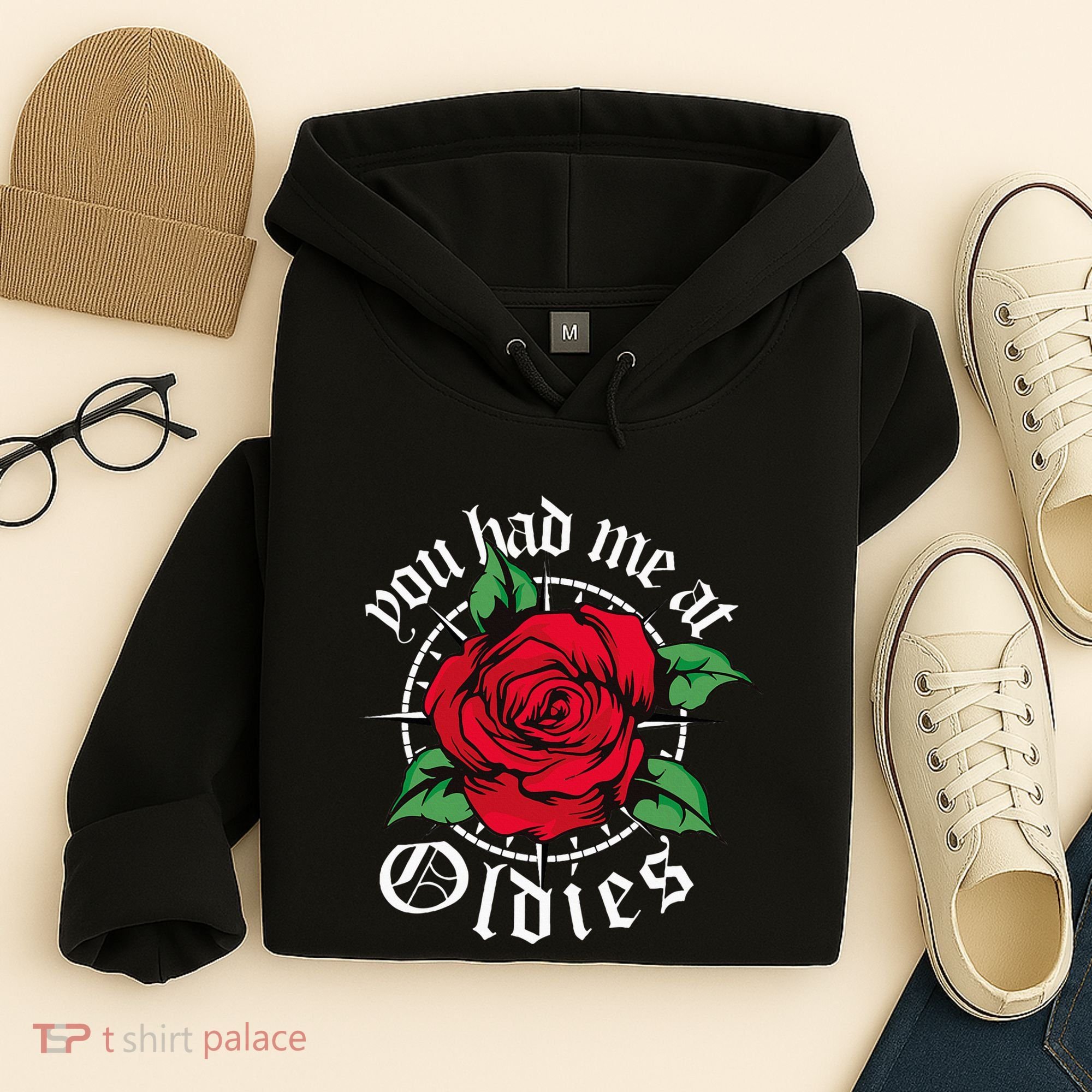 You Had Me At Oldies Red Roses Oldies Hoodie