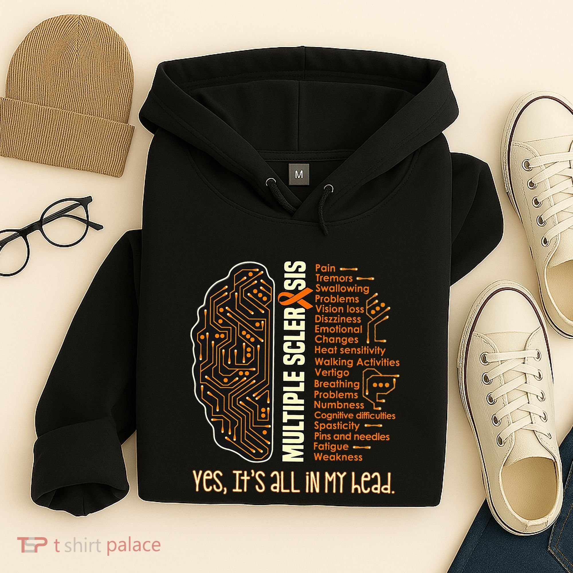 Yes It's All In My Head Multiple Sclerosis Ribbon Brain Hoodie