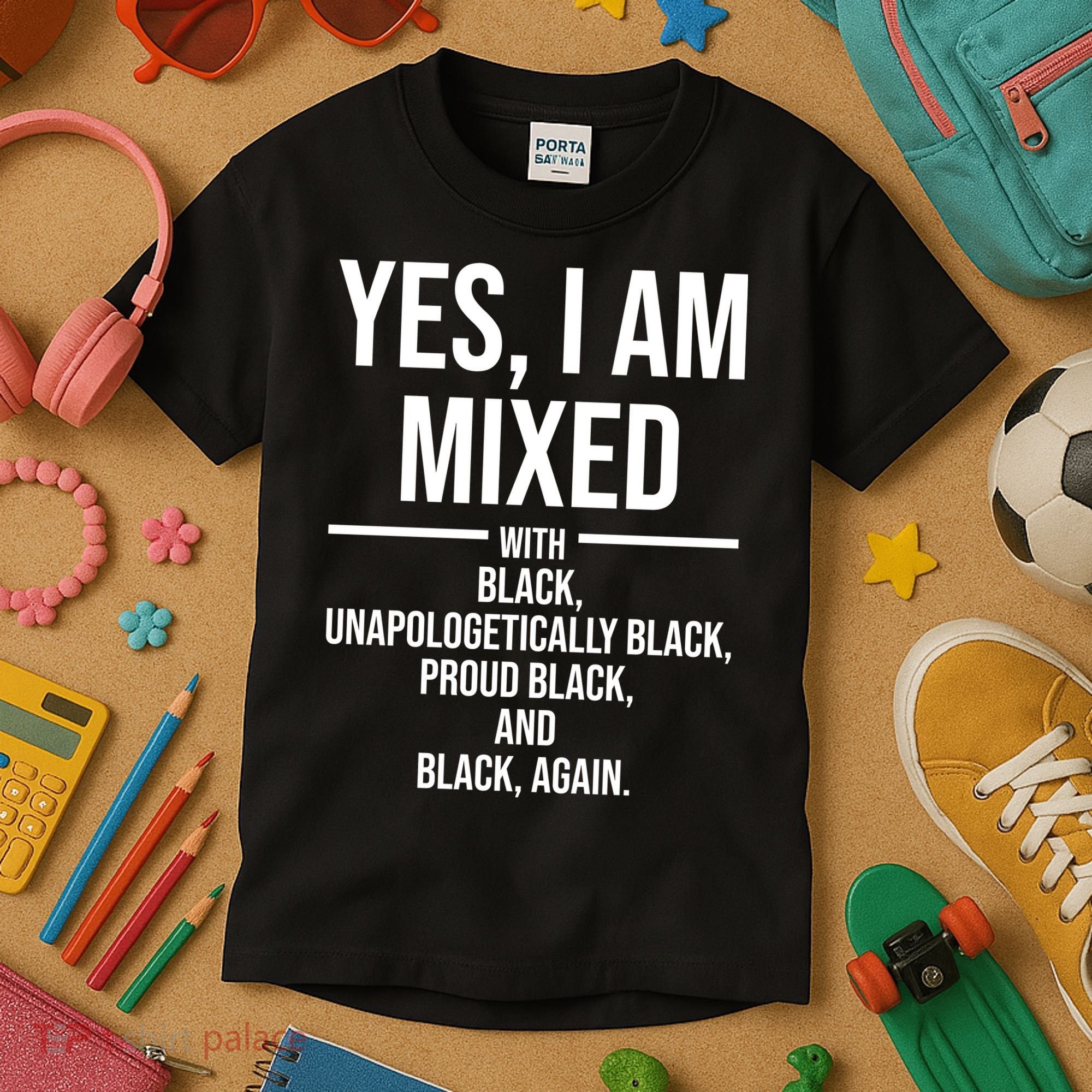 Yes I Am Mixed With Black Unapologetically Black Proud Black And Black Again Kids T-Shirt