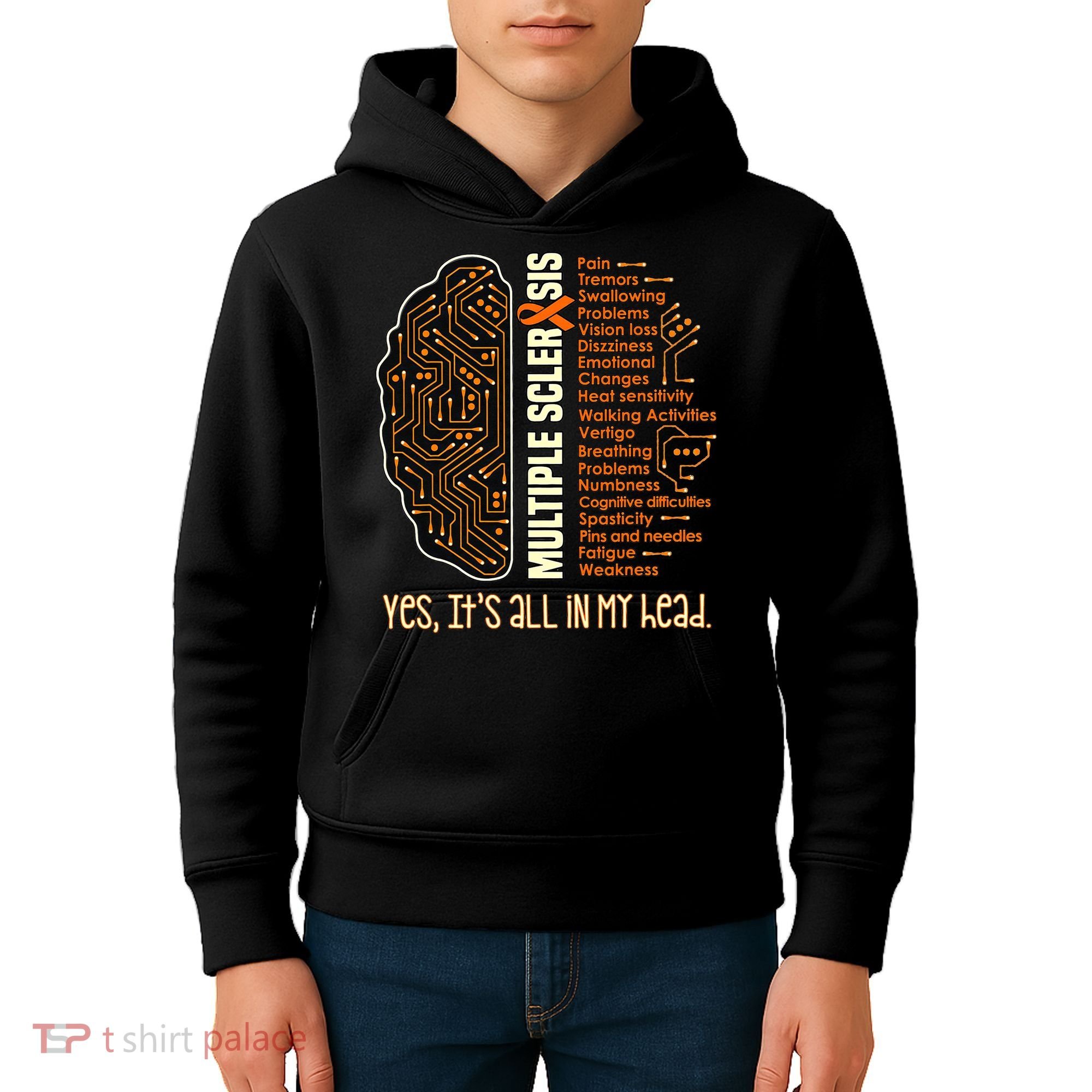 Yes It's All In My Head Multiple Sclerosis Ribbon Brain Kids Hoodie
