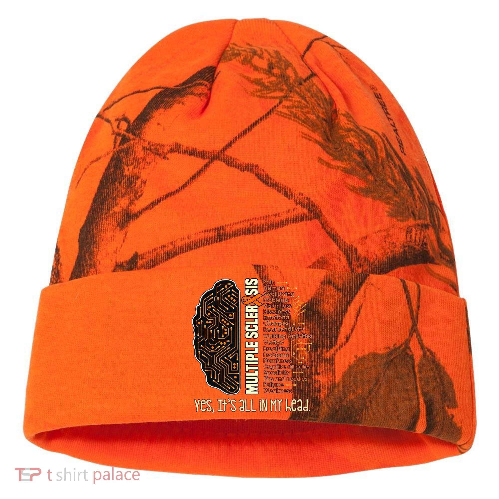 Yes It's All In My Head Multiple Sclerosis Ribbon Brain Kati Licensed 12" Camo Cuffed Beanie