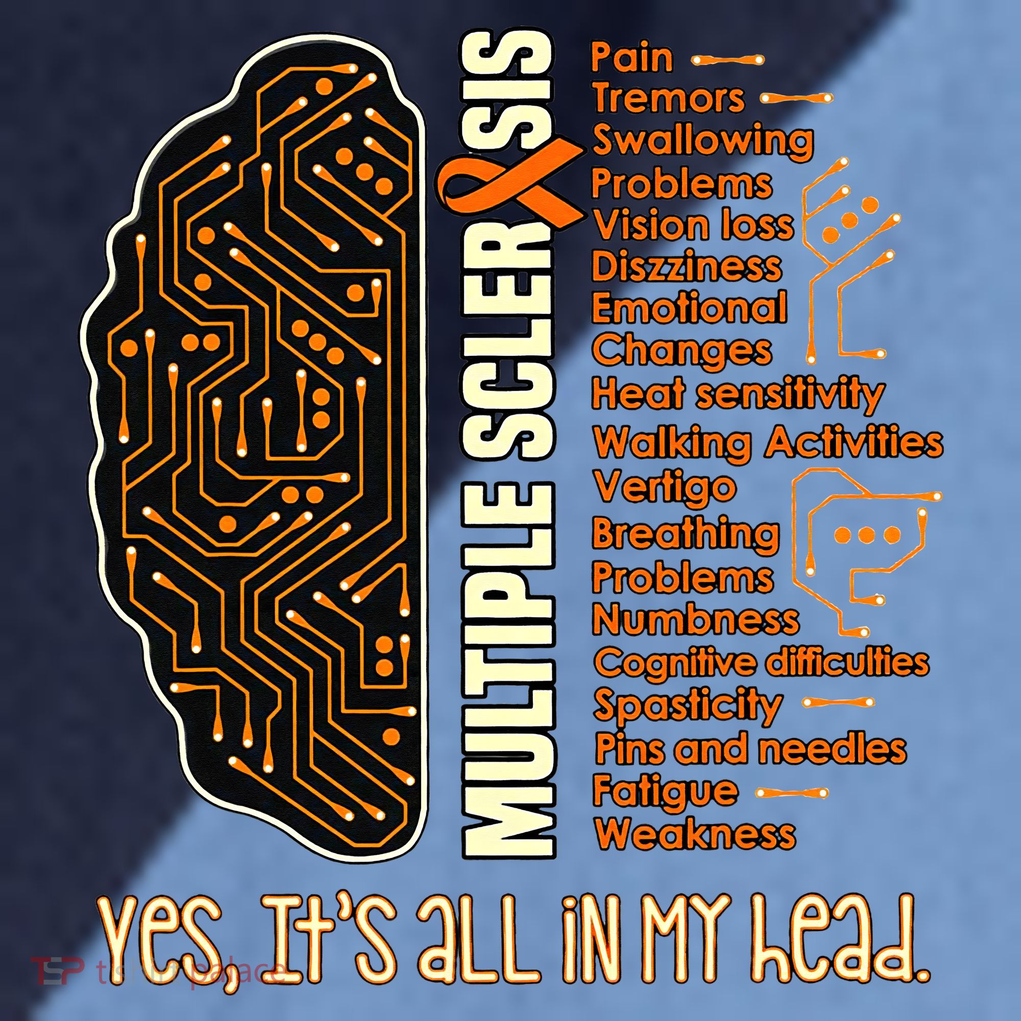 Yes It's All In My Head Multiple Sclerosis Ribbon Brain Raglan Baseball Sleeve Shirt