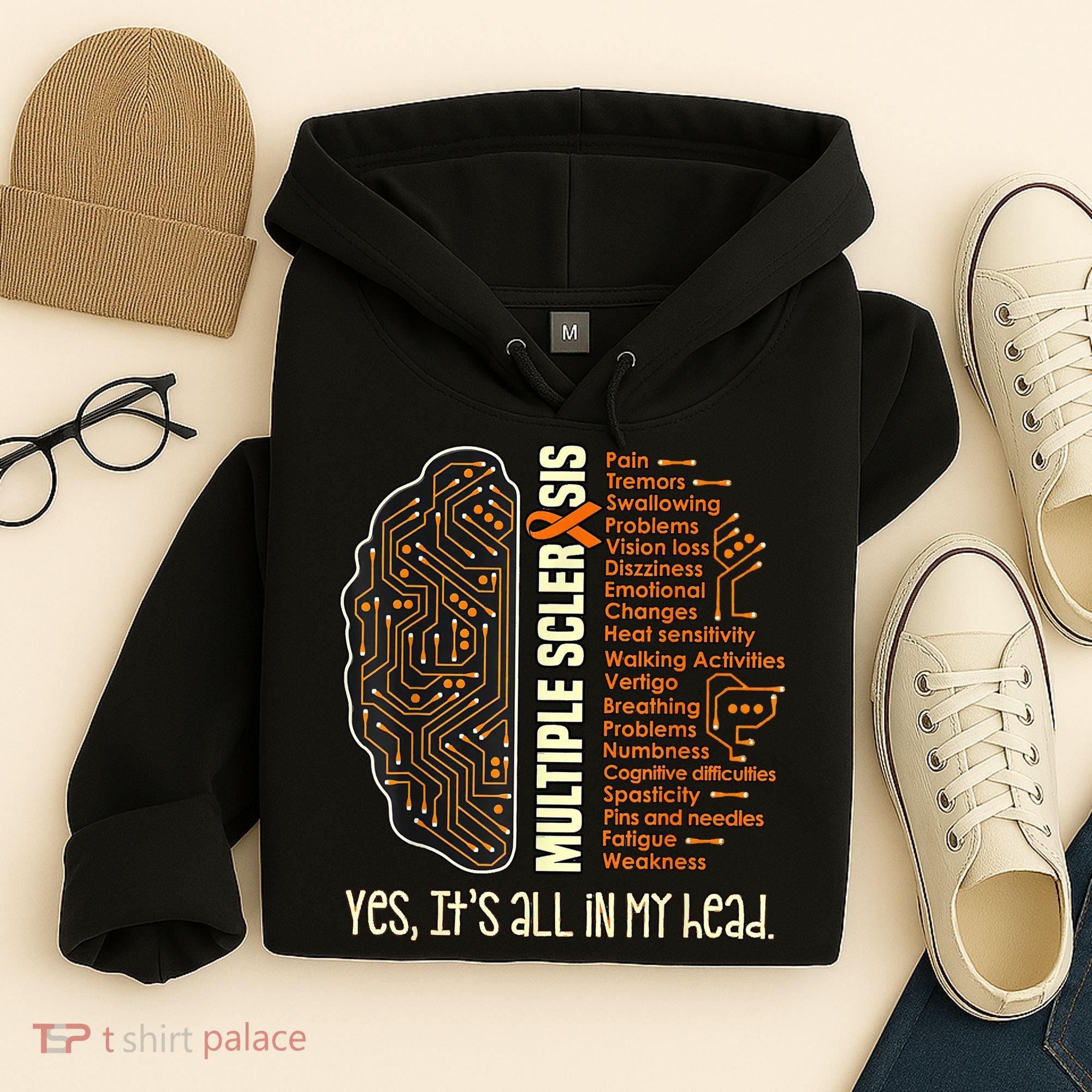 Yes It's All In My Head Multiple Sclerosis Ribbon Brain Hoodie