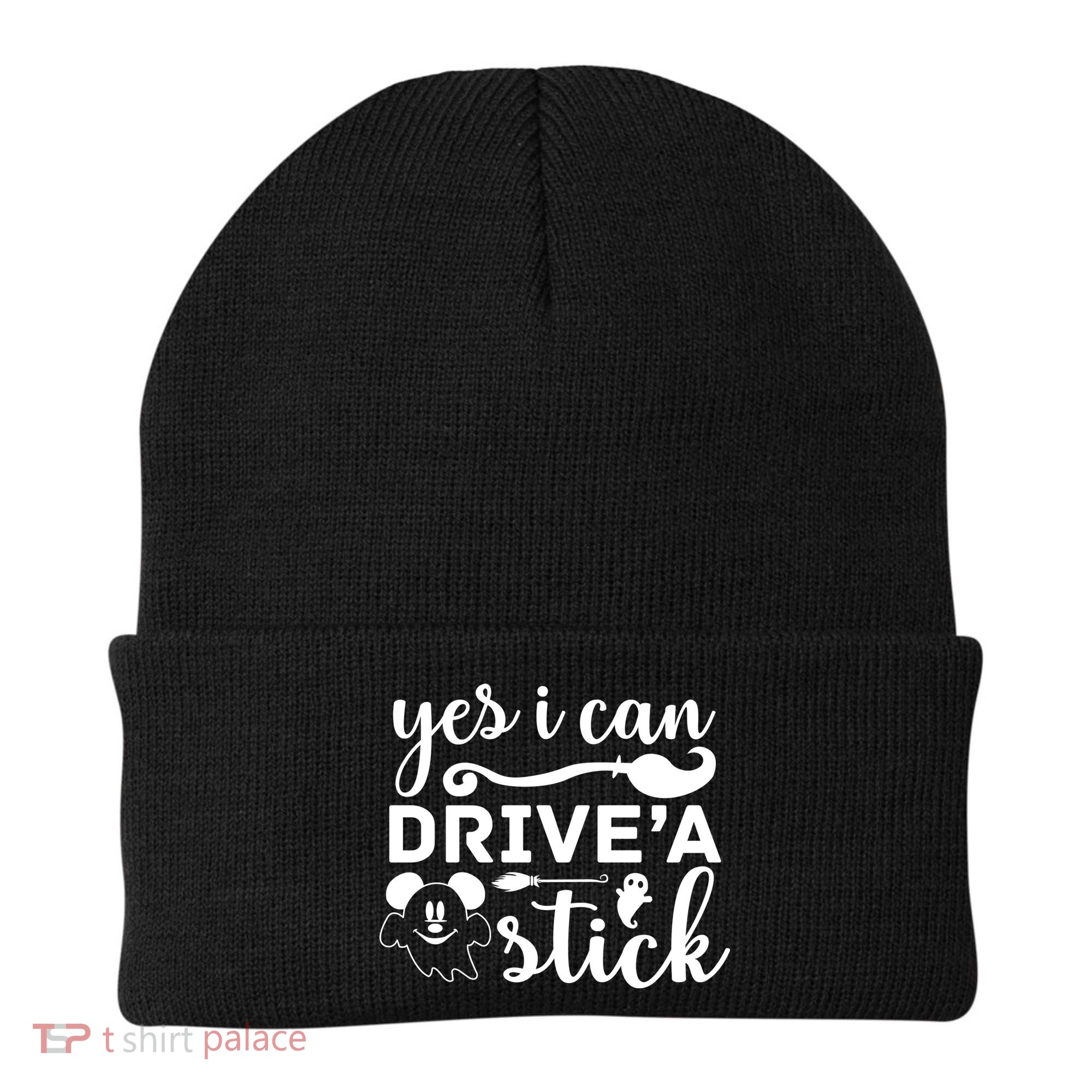 Yes I Can Drive A Stick Broom Halloween Quote Beanie