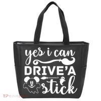 Yes I Can Drive A Stick Broom Halloween Quote Tote Bag thumb 0