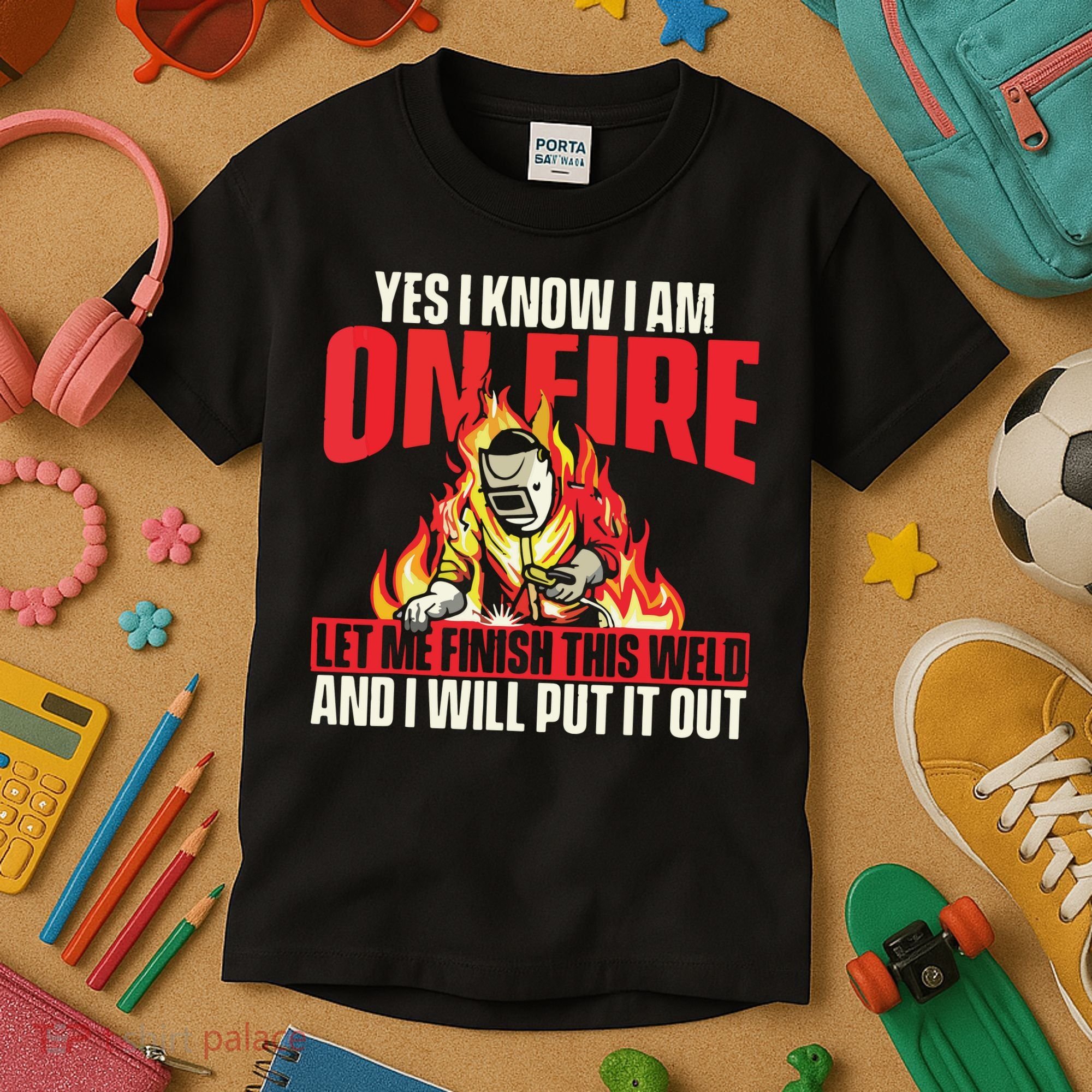 Yes I Know I Am On Fire Welder Welding Weld Iron Worker Kids T-Shirt