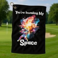 You're Invading My Space Astronaut Galaxy Personal Space Golf Towel thumb 1