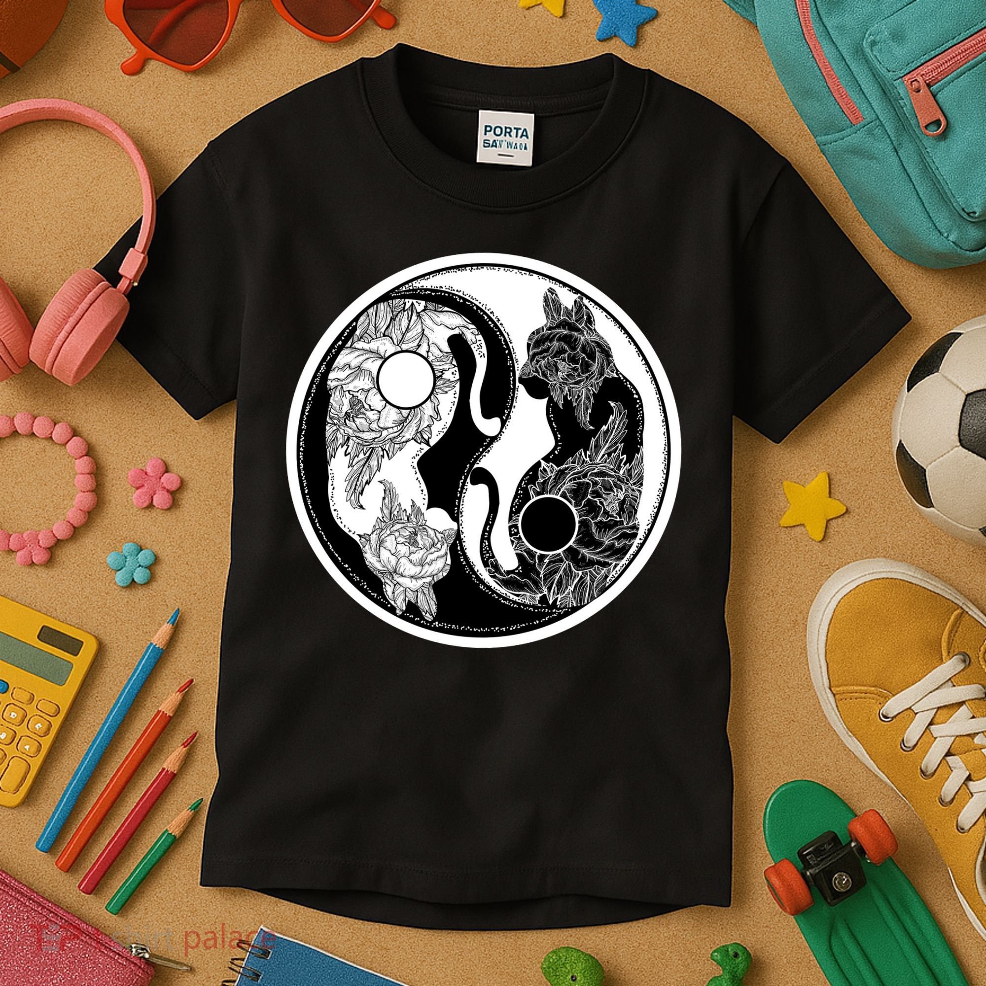 Yin-Yang Cats Kids T-Shirt