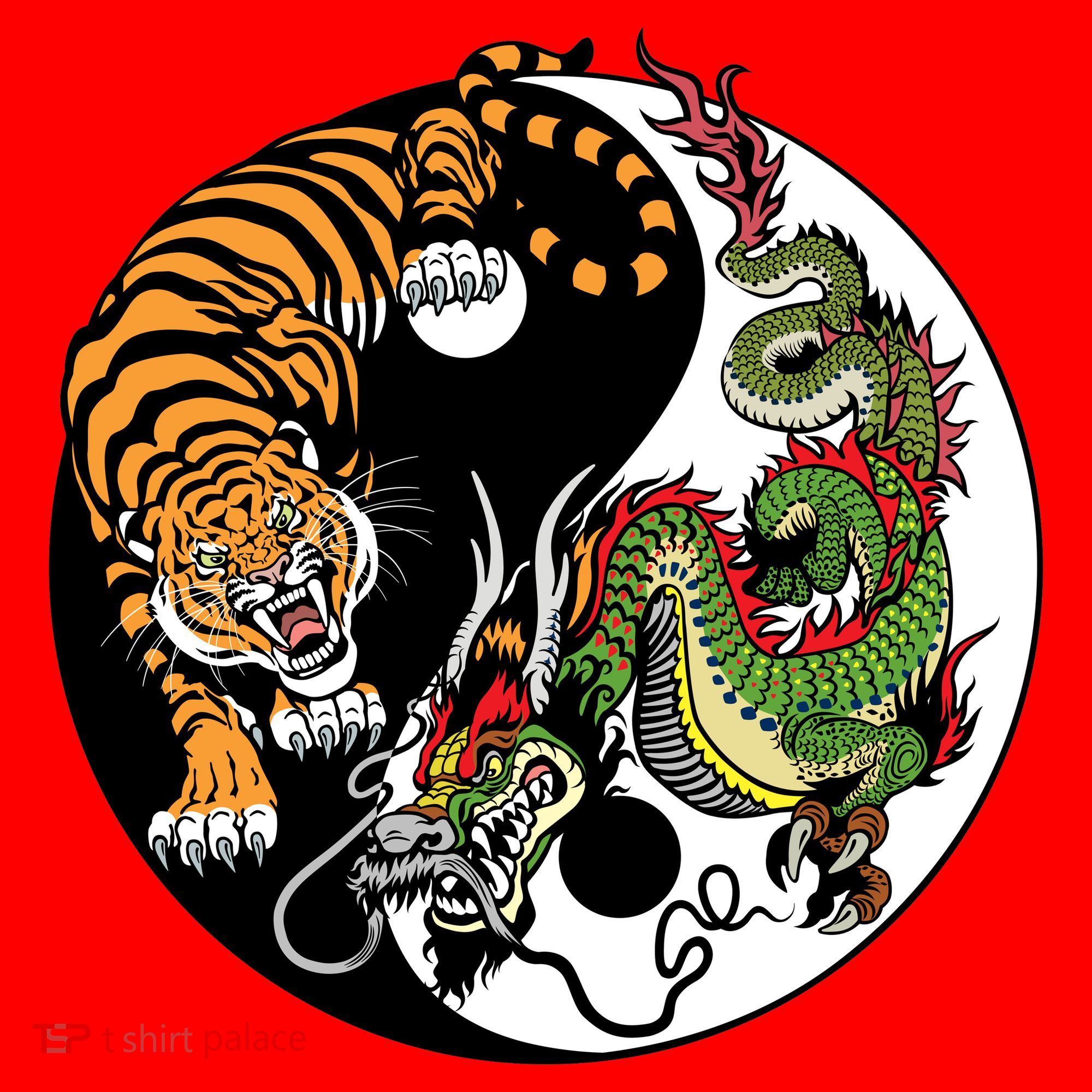 Ying Yang Tiger Dragon Santa Hat