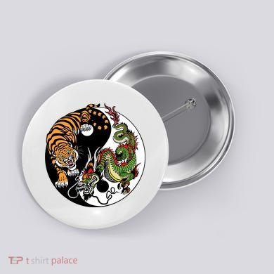 Ying Yang Tiger Dragon Button