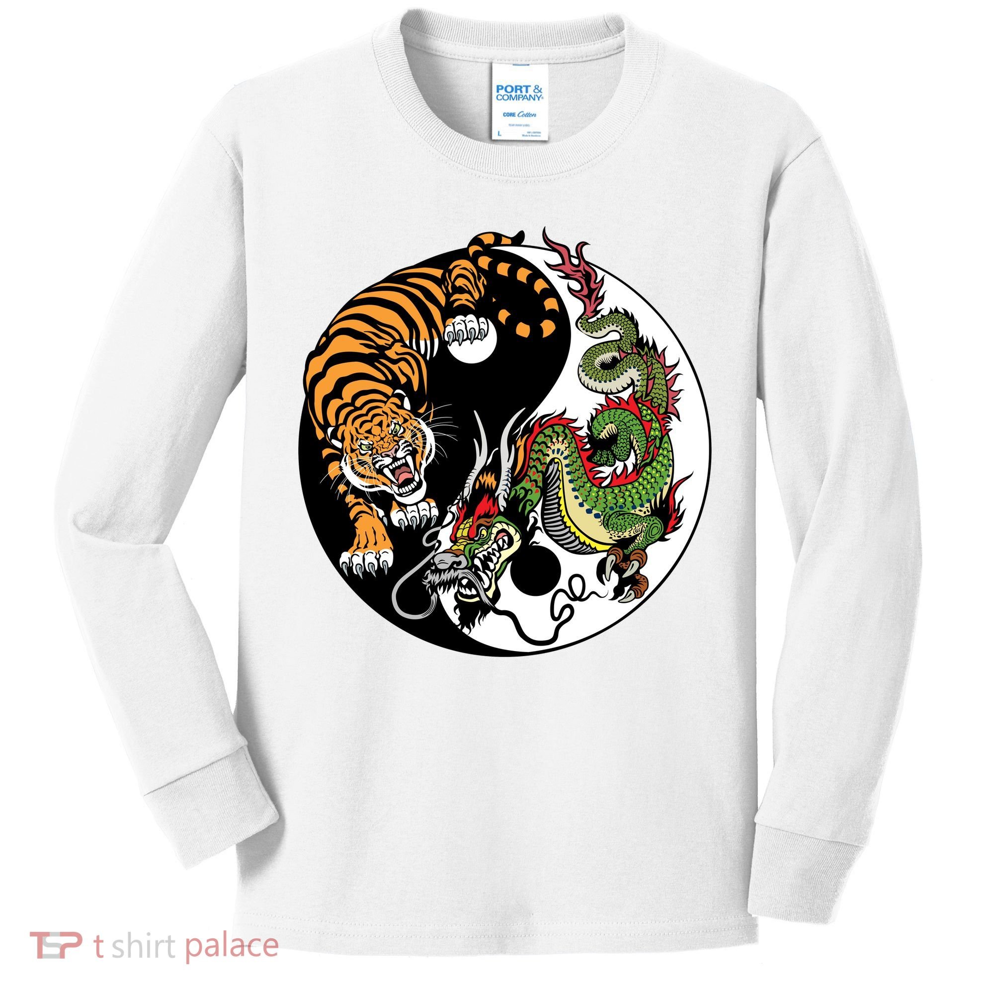 Ying Yang Tiger Dragon Kids Long Sleeve Shirt