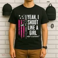 Yeah I Shoot Like A Girl Want A Lesson Usa Ladies Gun T-Shirt thumb 6