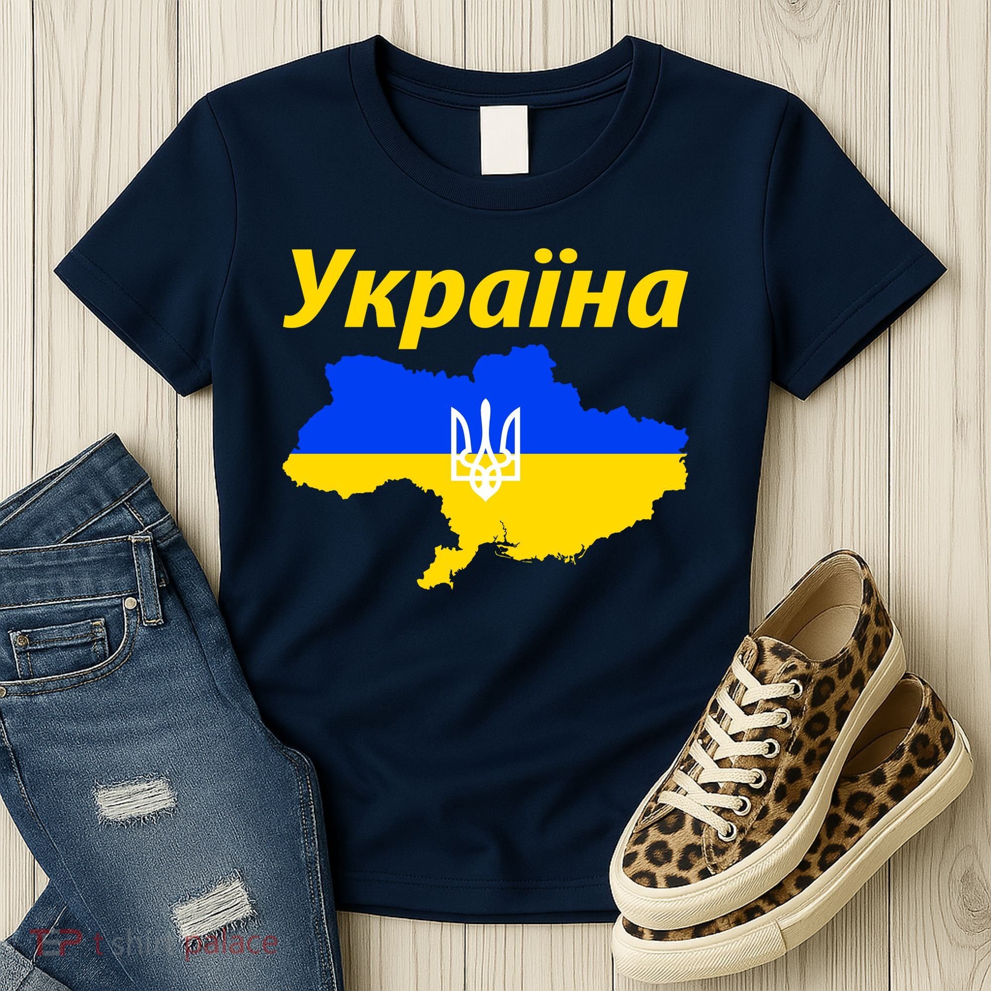YKPAIHA I Stand With Ukraine Support Military Flag Women's T-Shirt