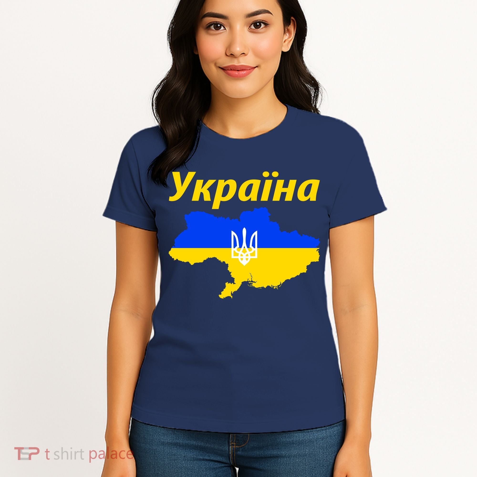 YKPAIHA I Stand With Ukraine Support Military Flag Women's T-Shirt