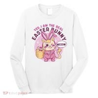 Yes I'm The Real Easter Bunny Funny Cat Long Sleeve Shirt thumb 0
