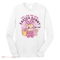 Yes I'm The Real Easter Bunny Funny Cat Long Sleeve Shirt thumb 0
