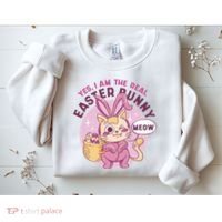 Yes I'm The Real Easter Bunny Funny Cat Sweatshirt thumb 2