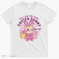 Yes I'm The Real Easter Bunny Funny Cat T-Shirt thumb 0