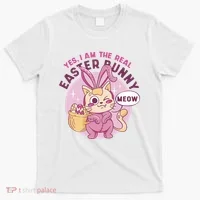 Yes I'm The Real Easter Bunny Funny Cat T-Shirt thumb 0
