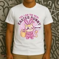 Yes I'm The Real Easter Bunny Funny Cat T-Shirt thumb 3