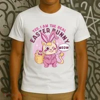 Yes I'm The Real Easter Bunny Funny Cat T-Shirt thumb 3