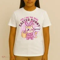 Yes I'm The Real Easter Bunny Funny Cat T-Shirt thumb 4