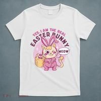 Yes I'm The Real Easter Bunny Funny Cat T-Shirt thumb 5
